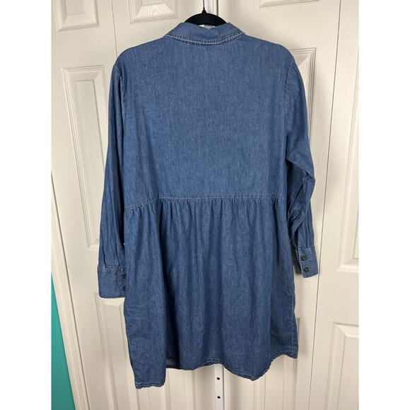 Nine West Long Slv Jean Dress Cotton Side Seam Pockets Prairie Cottage Size XL - Picture 5 of 6